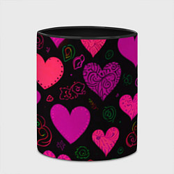 Кружка 3D Сердечки на черном, цвет: 3D-белый + черный — фото 2