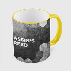 Кружка 3D Assassins Creed - grey gradient по-горизонтали, цвет: 3D-желтый кант