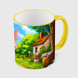 Кружка 3D Веселая свинка, цвет: 3D-желтый кант