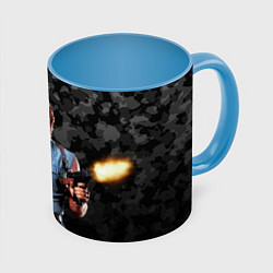 Кружка 3D Чак стреляет с узи, цвет: 3D-белый + небесно-голубой