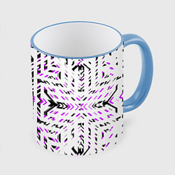 Кружка 3D Чёрно-фиолетовые диагональные полосы на белом фоне, цвет: 3D-небесно-голубой кант