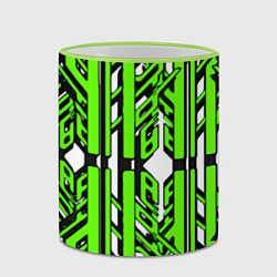 Кружка 3D Чёрно-зелёные техно полосы на белом фоне, цвет: 3D-светло-зеленый кант — фото 2