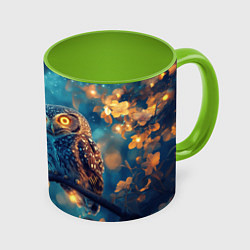 Кружка 3D Сова на ветке дерева, цвет: 3D-белый + светло-зеленый