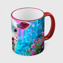 Кружка 3D Коровка в сказочном лесу, цвет: 3D-красный кант