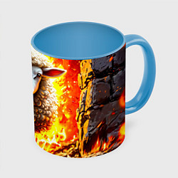 Кружка 3D Овечка в огне, цвет: 3D-белый + небесно-голубой