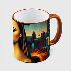 Кружка 3D Современная мона лиза, цвет: 3D-оранжевый кант