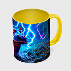 Кружка 3D Бегемот в разрядах молний, цвет: 3D-белый + желтый