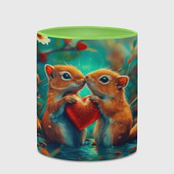Кружка 3D Влюбленные белки держат сердце, цвет: 3D-белый + светло-зеленый — фото 2