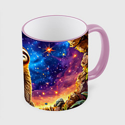 Кружка 3D Ленивец и звездное небо, цвет: 3D-розовый кант