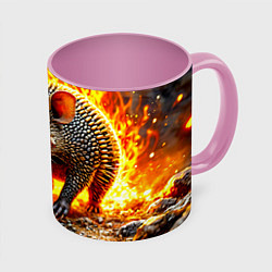 Кружка 3D Броненосец в огне, цвет: 3D-белый + розовый