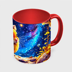 Кружка 3D Хомяк и космическое небо, цвет: 3D-белый + красный