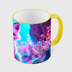 Кружка 3D Песец в неоновом свете, цвет: 3D-желтый кант