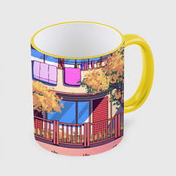 Кружка 3D Lo-fi японский стиль улица, цвет: 3D-желтый кант