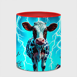 Кружка 3D Корова в разрядах молнии, цвет: 3D-белый + красный — фото 2