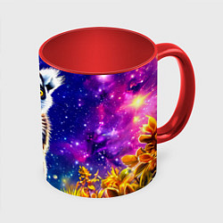 Кружка 3D Лемур и звездная ночь, цвет: 3D-белый + красный