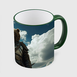 Кружка 3D Бурый русский медведь, цвет: 3D-зеленый кант