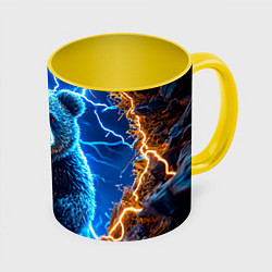 Кружка 3D Медведь и молния, цвет: 3D-белый + желтый