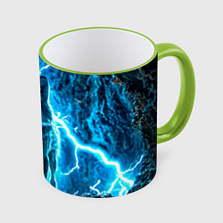 Кружка 3D Волк в разрядах молнии, цвет: 3D-светло-зеленый кант