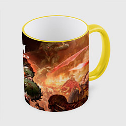 Кружка 3D Doom slayer Doom the dark ages, цвет: 3D-желтый кант