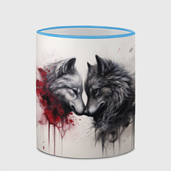 Кружка 3D Нежность волка и волчицы, цвет: 3D-небесно-голубой кант — фото 2