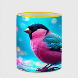 Кружка 3D Розовый снегирь, цвет: 3D-желтый кант — фото 2
