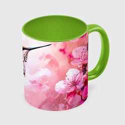 Кружка 3D Колибри на розовом, цвет: 3D-белый + светло-зеленый