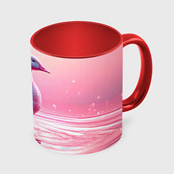 Кружка 3D Гусь на розовом озере, цвет: 3D-белый + красный