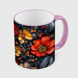 Кружка 3D Объемные бутоны цветов, цвет: 3D-розовый кант