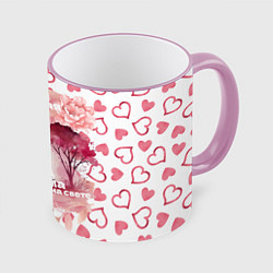 Кружка 3D Самая лучшая мама на фоне сердечков, цвет: 3D-розовый кант