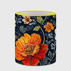Кружка 3D Маки и пионы старинный паттерн, цвет: 3D-желтый кант — фото 2