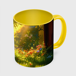Кружка 3D Единорог в летнем лесу, цвет: 3D-белый + желтый
