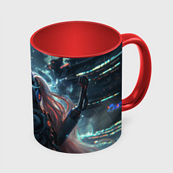 Кружка 3D Девушка - единорог киберпанк, цвет: 3D-белый + красный