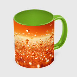 Кружка 3D Оранжевые блестящие частицы текстура, цвет: 3D-белый + светло-зеленый