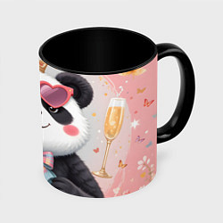 Кружка 3D Панда в очках с подарками и с цветами на 8 марта, цвет: 3D-белый + черный