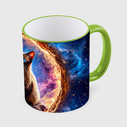 Кружка 3D Сиамская кошка в космосе, цвет: 3D-светло-зеленый кант