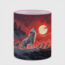 Кружка 3D Волк воет на красную луну, цвет: 3D-розовый кант — фото 2