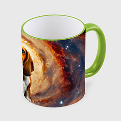 Кружка 3D Бассет-хаунд в космосе, цвет: 3D-светло-зеленый кант