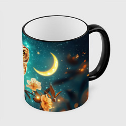 Кружка 3D Сова на фоне ночного неба, цвет: 3D-черный кант