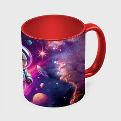 Кружка 3D Космонавт капибара в неоновом космосе, цвет: 3D-белый + красный