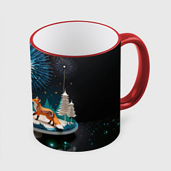 Кружка 3D Семья из трех лисиц, цвет: 3D-красный кант