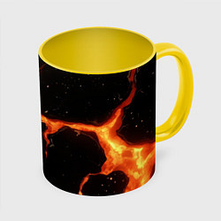Кружка 3D Оранжевый разлом на черной текстуре, цвет: 3D-белый + желтый