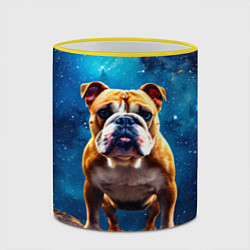 Кружка 3D Бульдог в космосе, цвет: 3D-желтый кант — фото 2