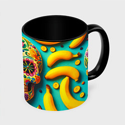 Кружка 3D Череп и бананы - летняя композиция, цвет: 3D-белый + черный