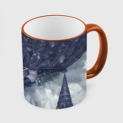 Кружка 3D Бэтмен на фоне снегопада, цвет: 3D-оранжевый кант