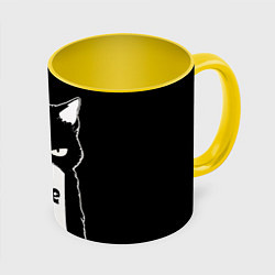 Кружка 3D Angry black cat nope, цвет: 3D-белый + желтый