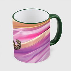 Кружка 3D Котенок в костюме единорога, цвет: 3D-зеленый кант