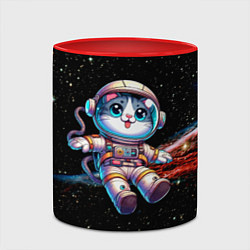 Кружка 3D Котёнок космонавт в открытом космосе, цвет: 3D-белый + красный — фото 2