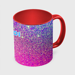 Кружка 3D Inzoi лого и розовые блестки, цвет: 3D-белый + красный