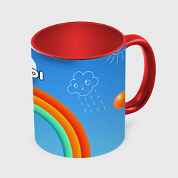 Кружка 3D Inzoi объемная радуга и облака, цвет: 3D-белый + красный