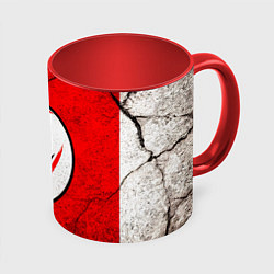 Кружка 3D Красно-белый мяч для регби, цвет: 3D-белый + красный